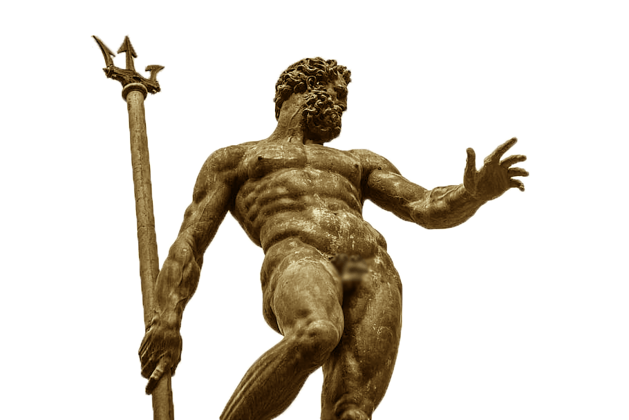 Escultura de Poseidon com tridente